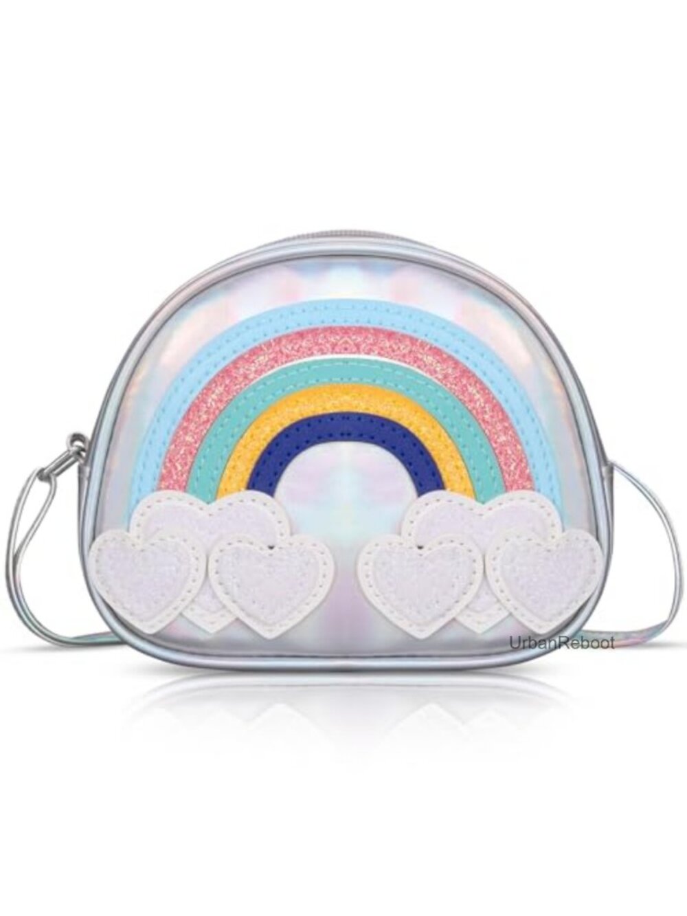 Girls Faux Leather Rainbow Crossbody Purse Adjustable Strap Small Bag